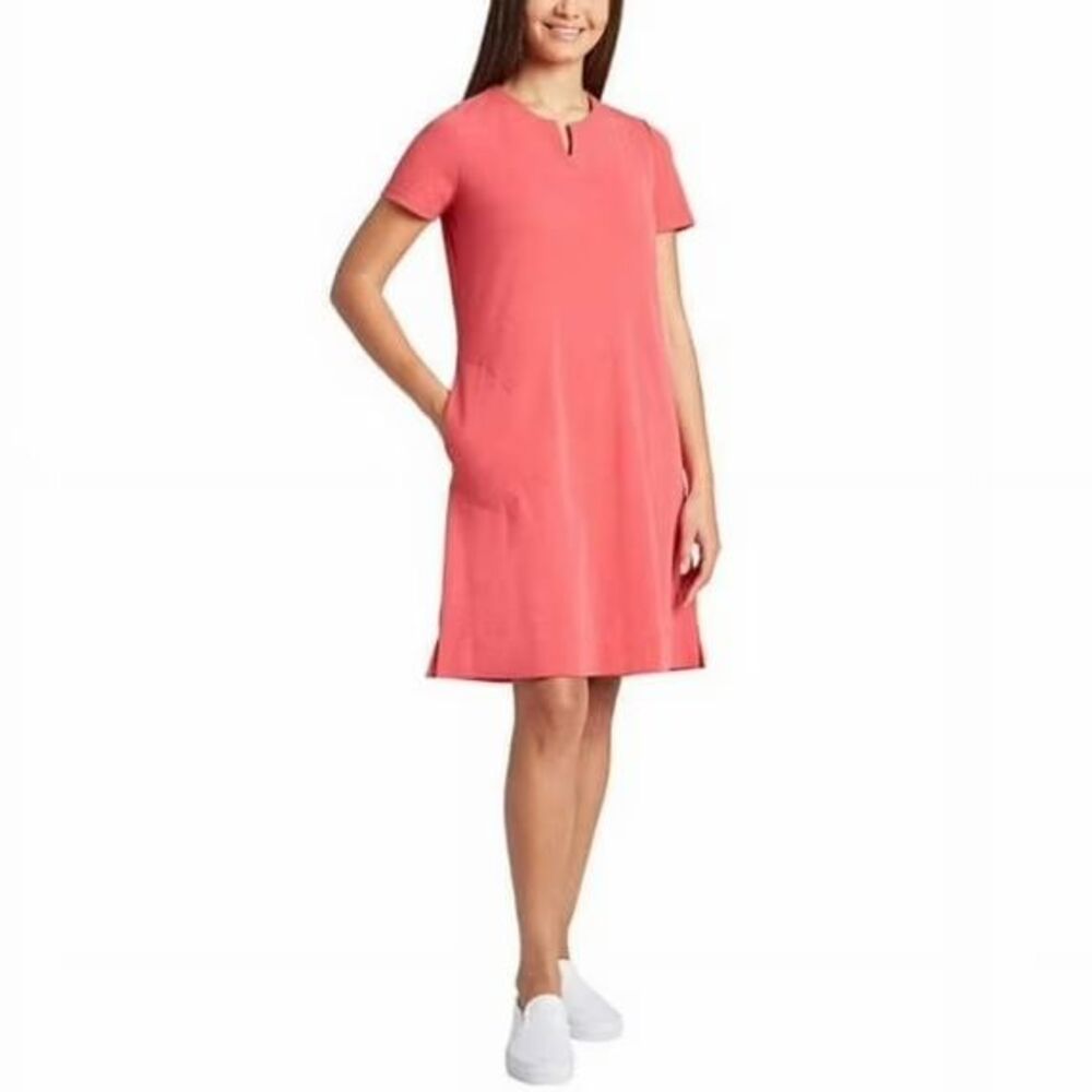 ELLEN TRACY Women's Round Neck Short Sleeve Dress, Red Robin, Small NWT pockets